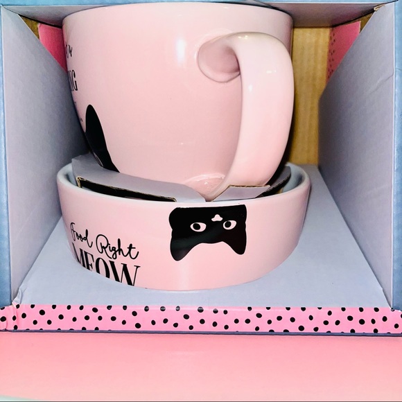 ***SOLD***  “My Cat is Judging You” Pink Cat Bowl & Mug Set - Picture 9 of 11